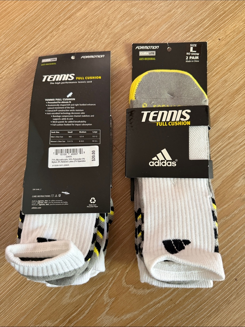 New adidas No-Show Tennis Socks in White with Yellow & Black Accents